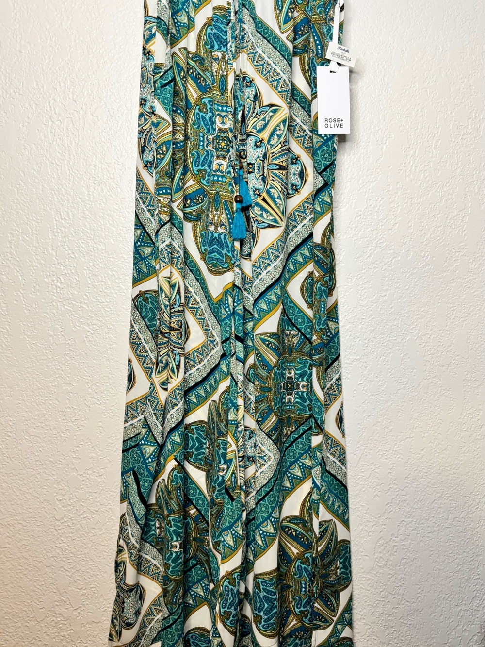 Rose & Olive Teal Paisley Print Wide Leg Pants